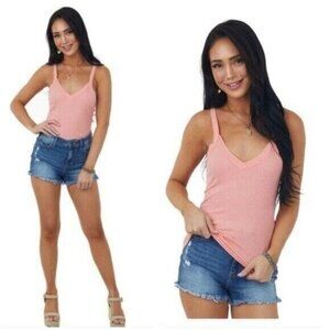 AEO Womens Ribbed‎ Pink Crop Cami Tank Size XS Beachy Coastal Girlcore Su…